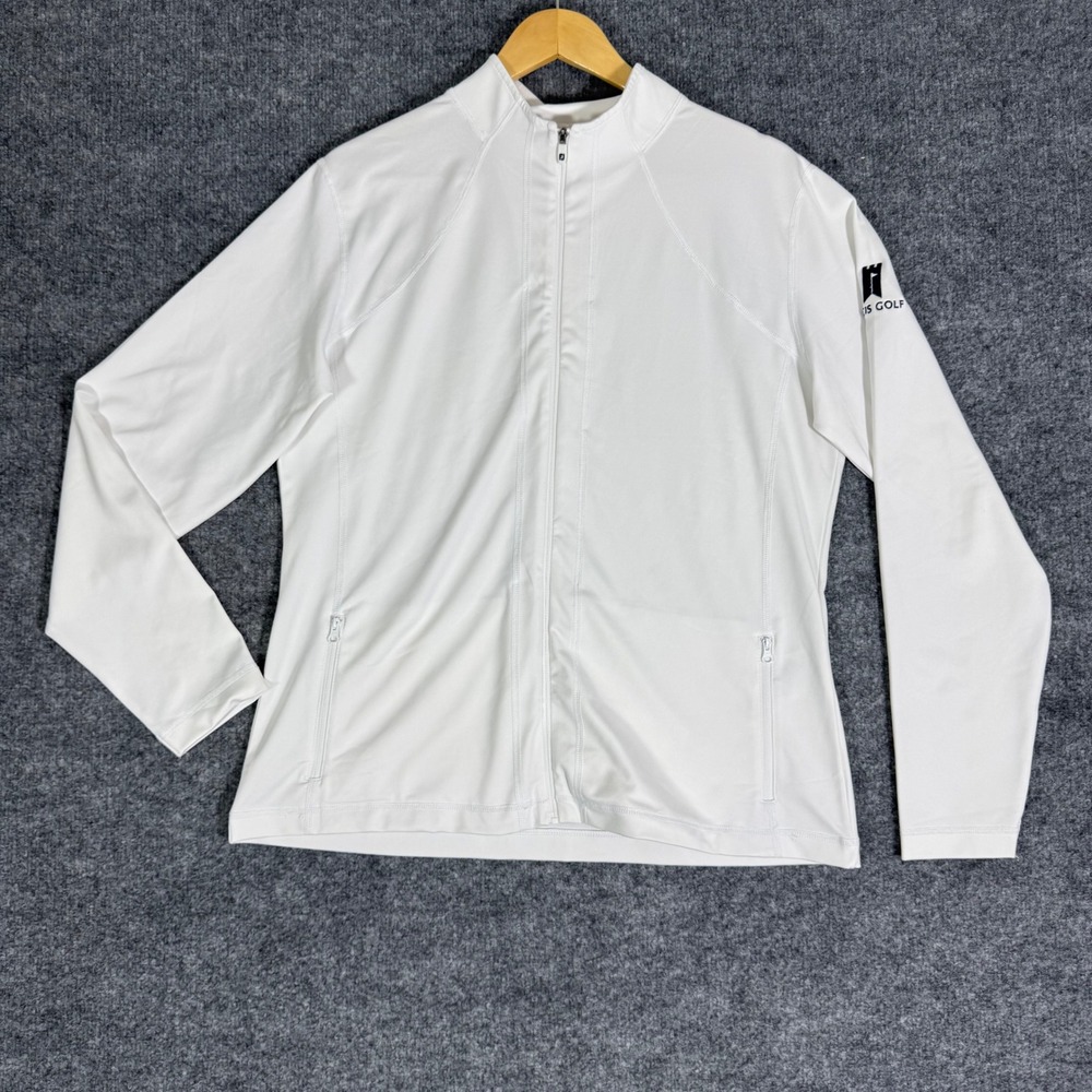 FootJoy Golf Full Zip Performance Jacket Womens L White Nylon Spandex Logo EUC